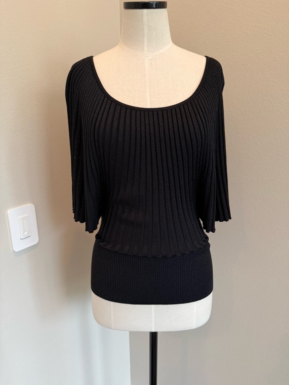 Belldini Black Ribbed Scoop Neck Sweater with Tie Back